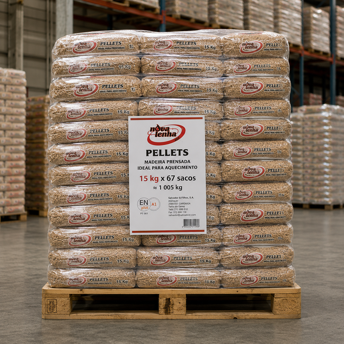 Pellets NovaLenha – Palete de 67 Sacos de 15 kg | 1.005 kg