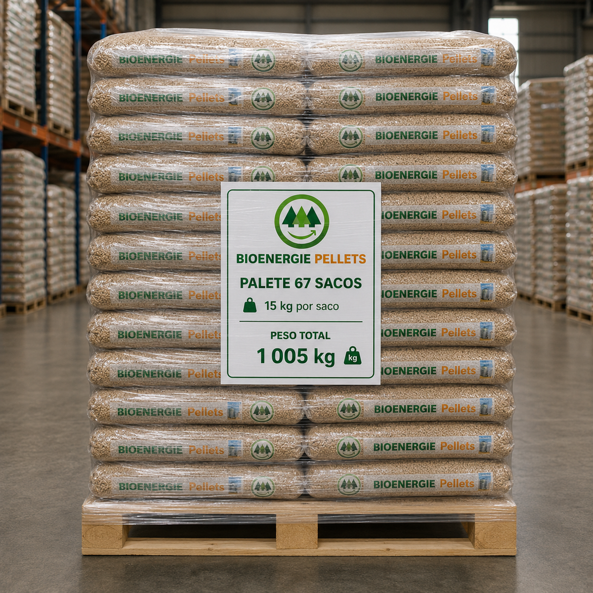 Pellets Bio Energy – Palete de 67 Sacos de 15 kg | 1.005 kg