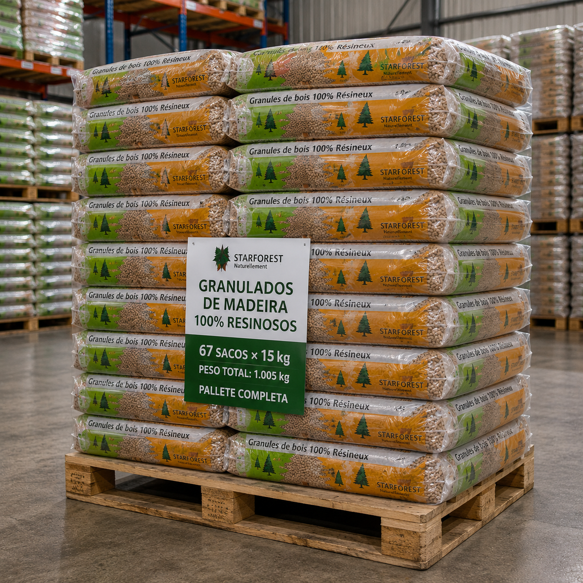 Pellets Starforest – Palete de 67 Sacos de 15 kg | 1.005 kg