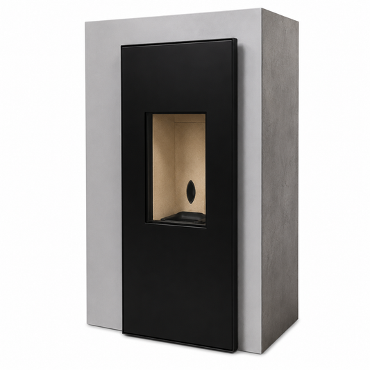 Salamandra a Pellets RIKA Miro Silver 6 kW – Design Compacto, Alta Eficiência e Depósito de 21 kg