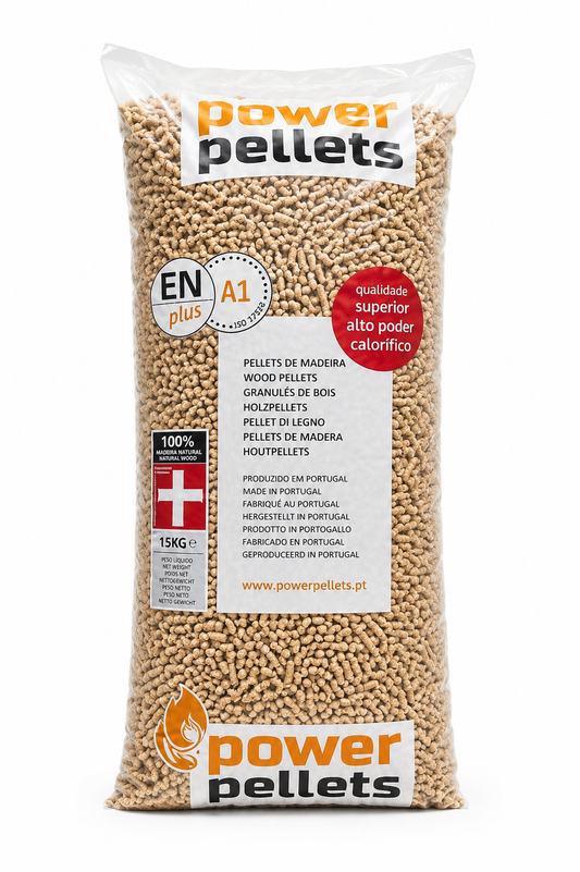 PowerPellets em sacos de 15 kg são ENplus A1 65 Sacos