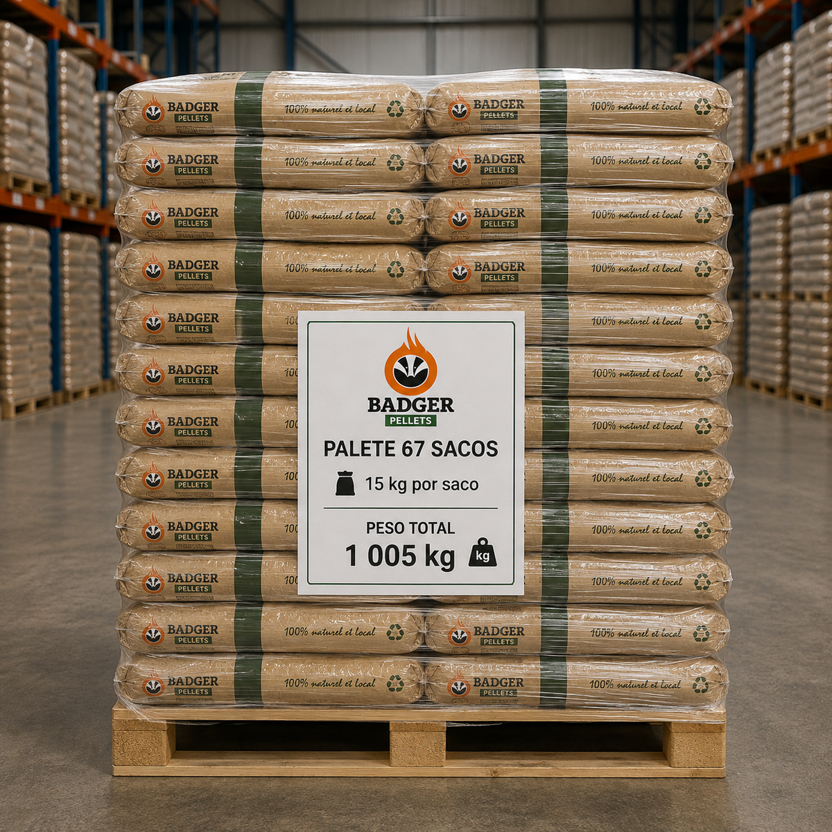 Pellets Badger – Palete de 67 Sacos de 15 kg | 1.005 kg