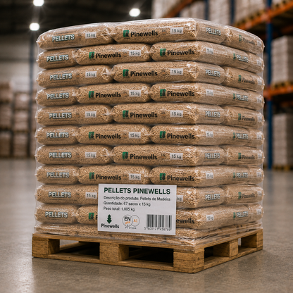 Pellets Pinewells – Palete de 67 Sacos de 15 kg | 1.005 kg