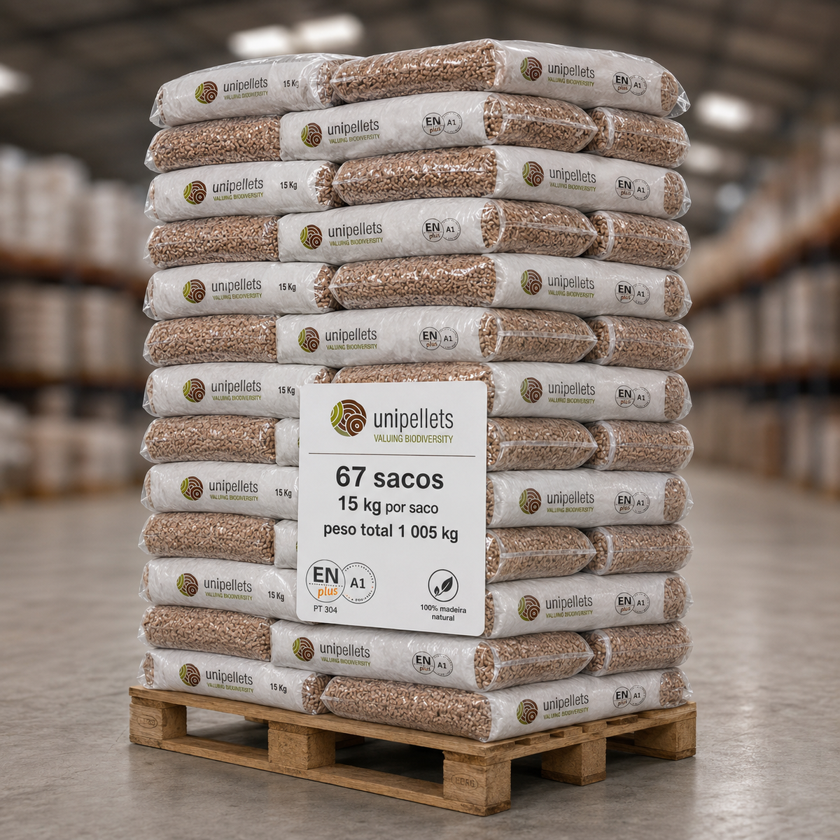 Pellets Unipellets – Palete de 67 Sacos de 15 kg | 1.005 kg