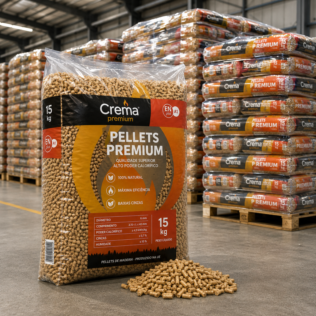 Pellets de Madeira Crépito Premium – Palete de 67 Sacos 1.005 kg