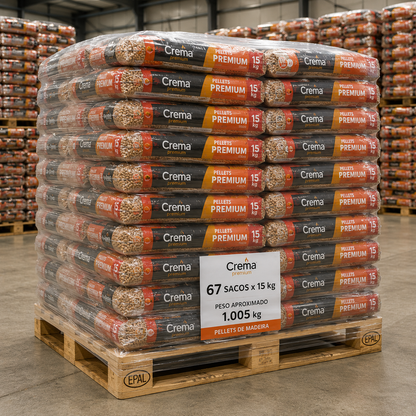 Pellets de Madeira Crépito Premium – Palete de 67 Sacos 1.005 kg
