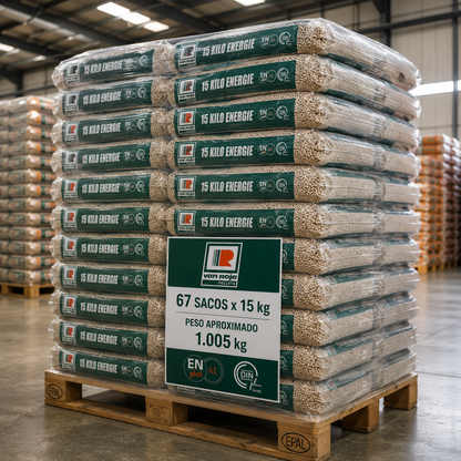 Pellets de Madeira Van Roje – Palete de 67 Sacos 1.005 kg