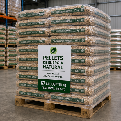 Pellets de Energia Natural – Palete de 67 Sacos de 15 kg | 1.005 kg