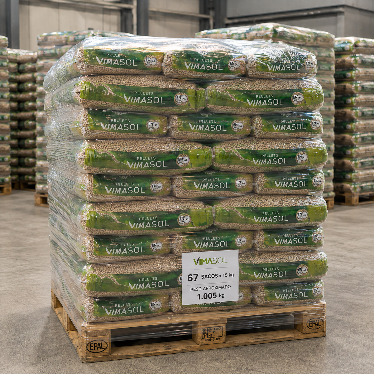 Pellets de Madeira Vimasol – Palete de 67 Sacos 1.005 kg
