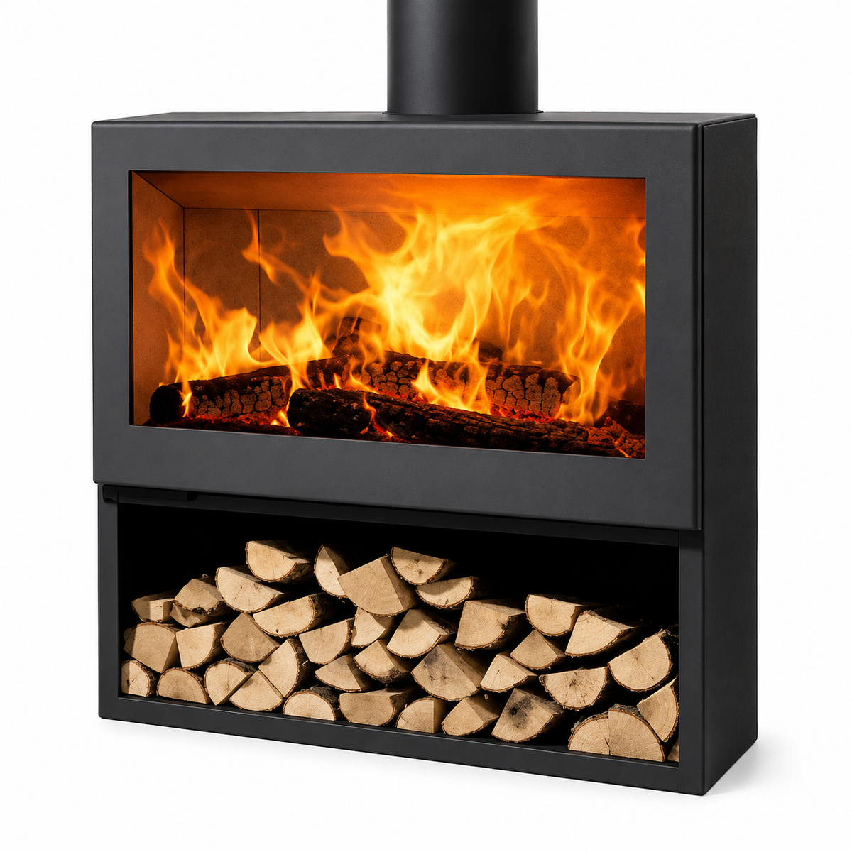 Salamandra a Lenha Panadero Fenix 7 kW com Lenheiro – A+, Ecodesign e Tripla Combustão