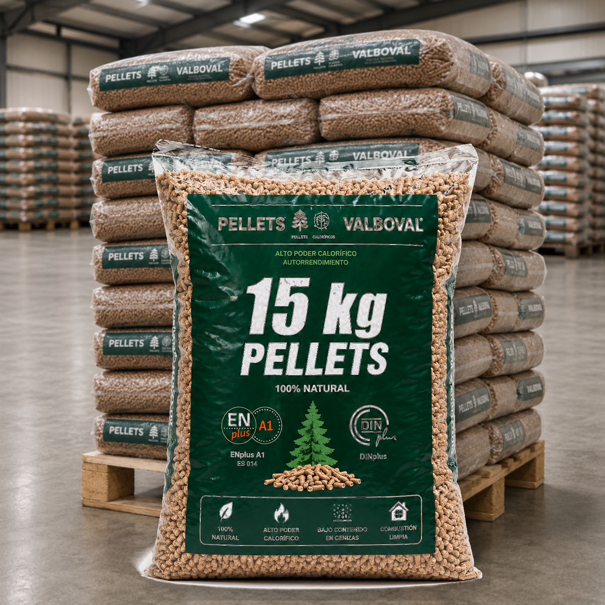 Pellets de Madeira Valboval – Palete de 67 Sacos 1.005 kg
