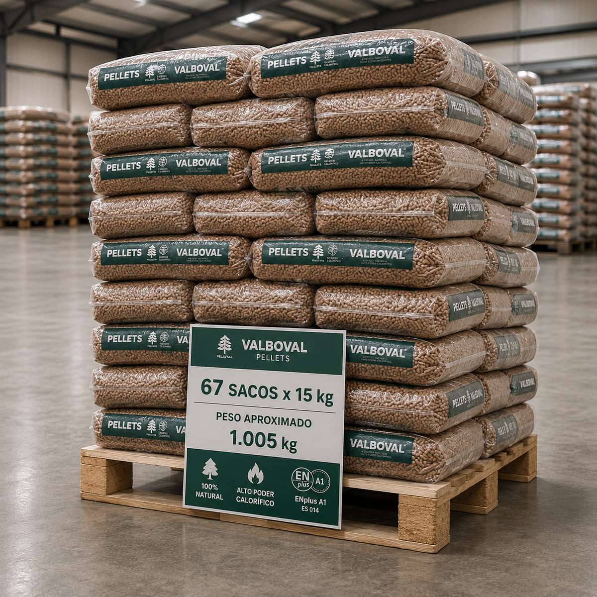 Pellets de Madeira Valboval – Palete de 67 Sacos 1.005 kg